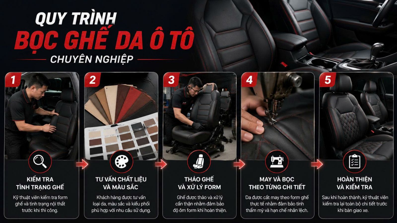 Quy trình bọc ghế da ô tô chuyên nghiệp