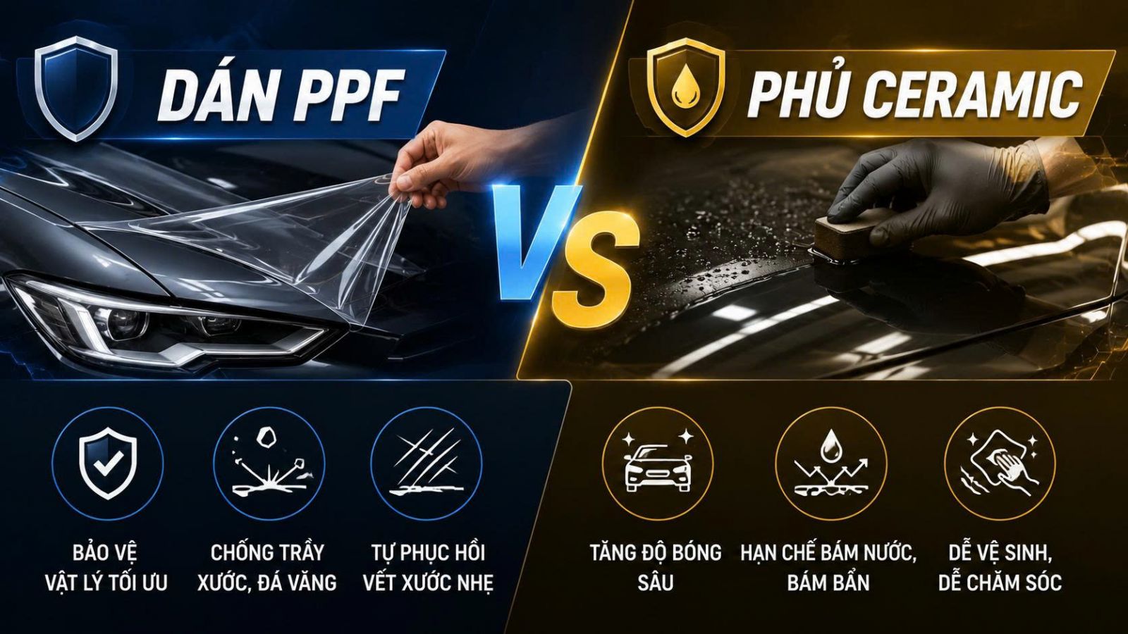 So sánh giữa dán PPF và phủ Ceramic ô tô