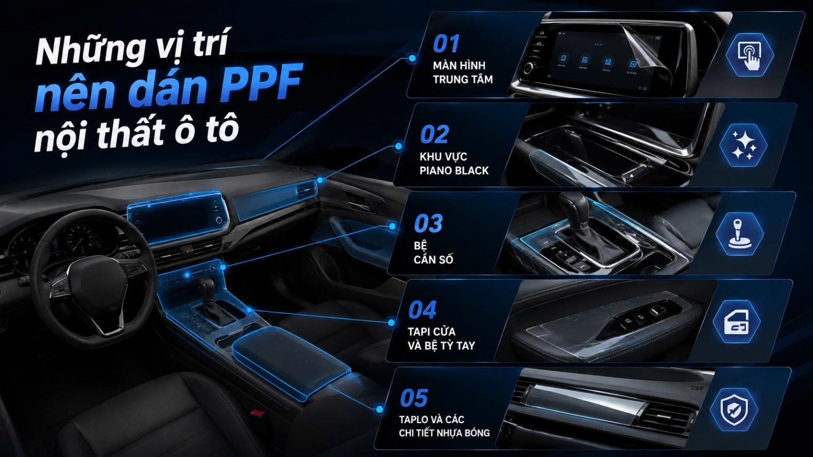 Những vị trí nên dán PPF nội thất ô tô