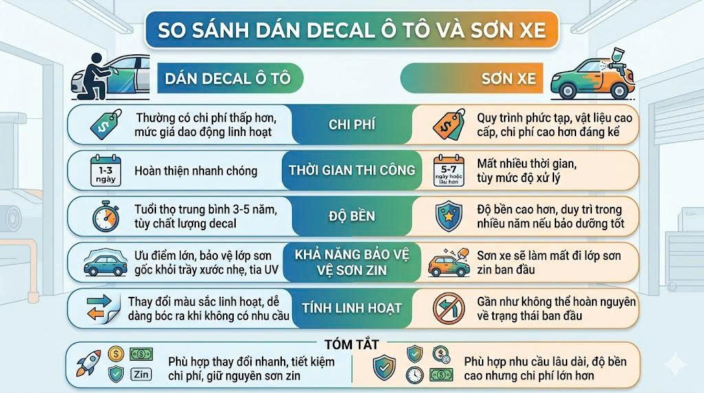 Dán decal ô tô: So sánh với sơn xe và bảng giá mới nhất